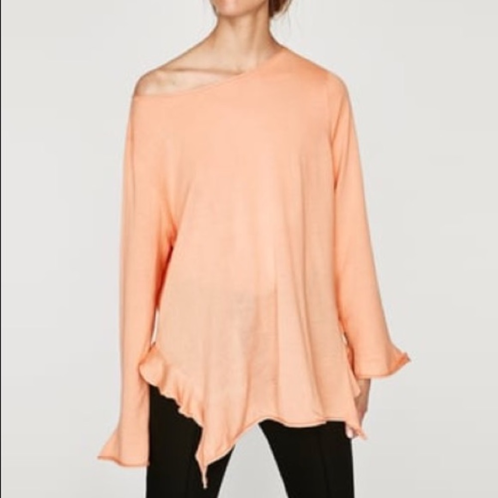 Zara Black ruffle off shoulder knit shirt, S